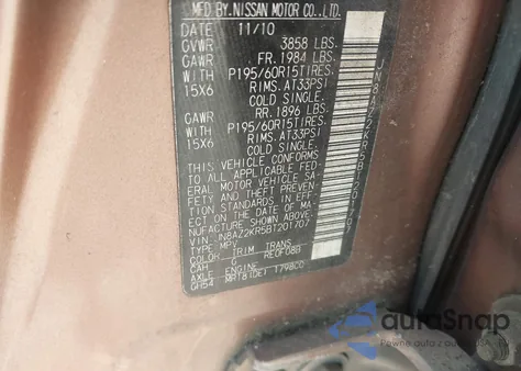 2011 Nissan Cube 1.8S z USA, uszkodzony, nr VIN JN8AZ2KR5BT201707